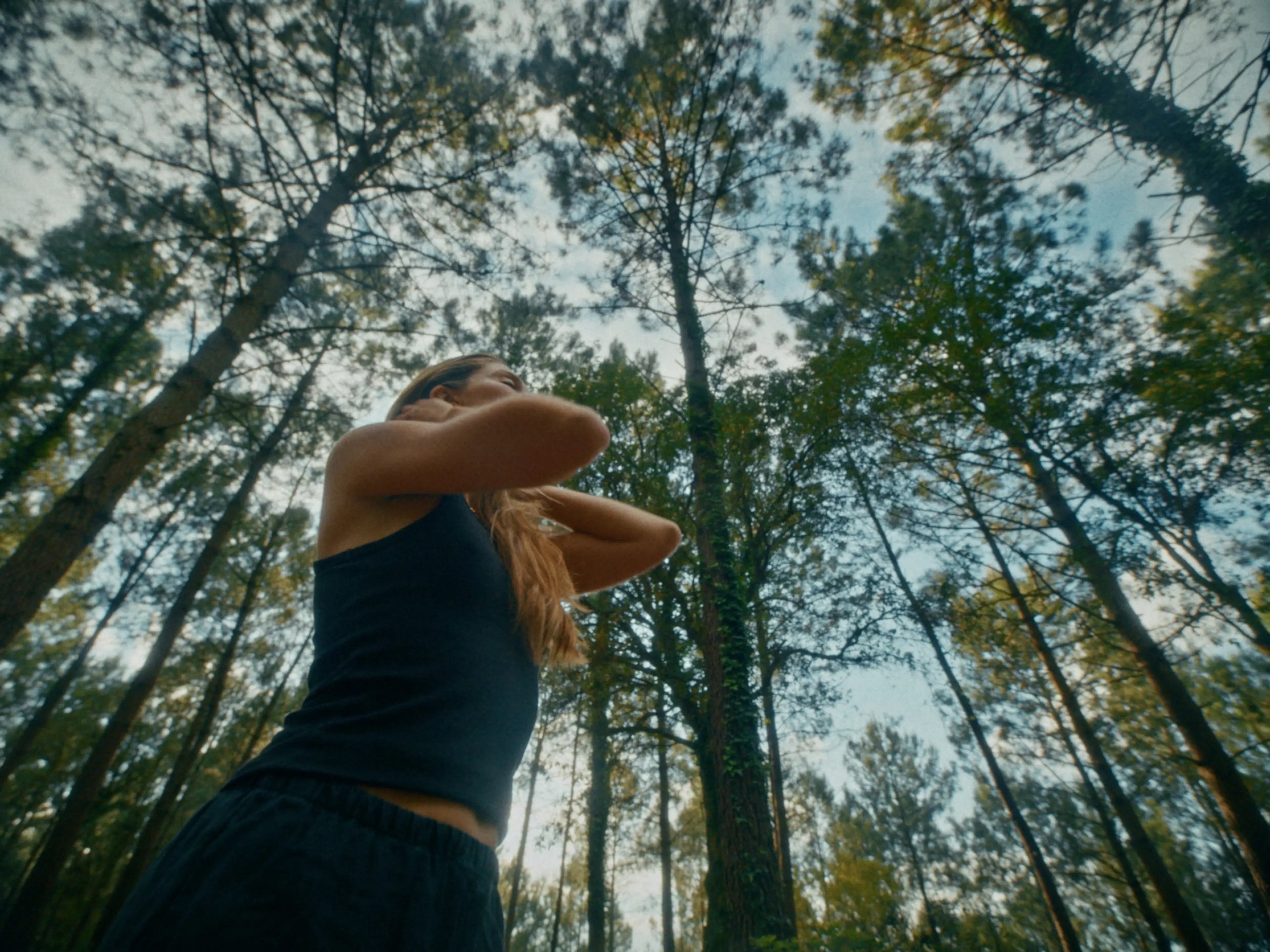 Image d'une femme grand angle forêt